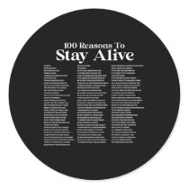 100 Reasons To Stay Alive Suicide Prevention 988 P Classic Round Sticker
