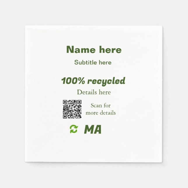 100% recycled add Q R code here business name Napkins (Front)