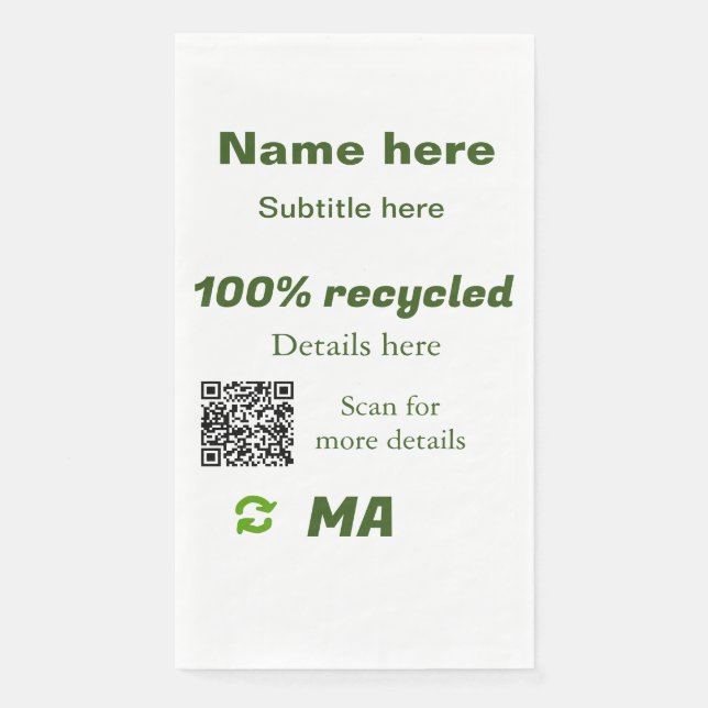 100% recycled add Q R code here business name Paper Guest Towels (Front)