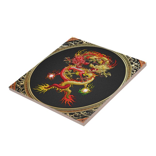 [100] Red and Yellow Dragons Ceramic Tile (Side)