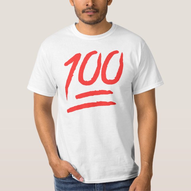 "100" Red Emoji World Tee (Front)