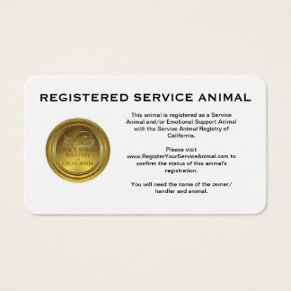 100 Registered Service Animal Business Cards