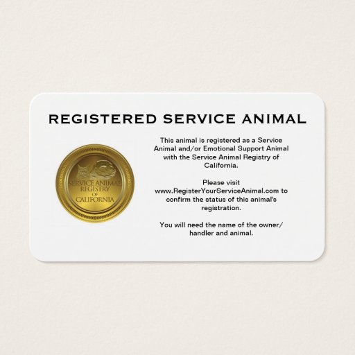 Customizable 100 Registered Service Animal Business Cards
