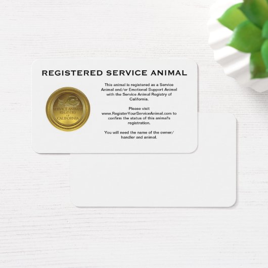 100 Registered Service Animal Business Cards (Desk)