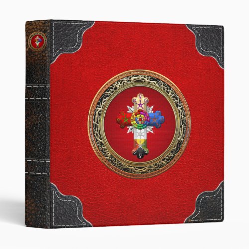 100 Rosy Cross Rose Croix on Red  Gold 3 Ring Binder