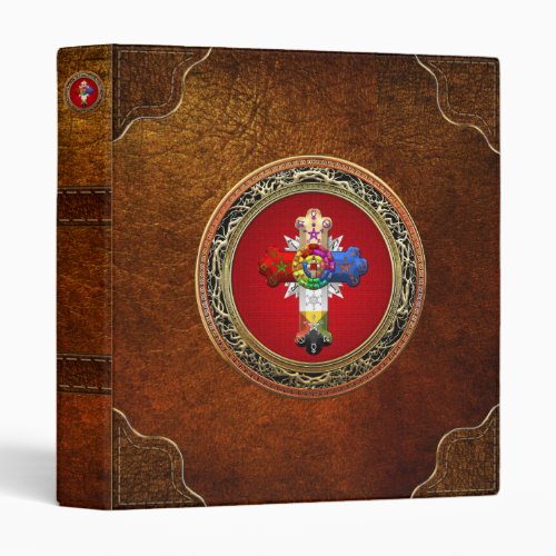 100 Rosy Cross Rose Croix on Red  Gold 3 Ring Binder