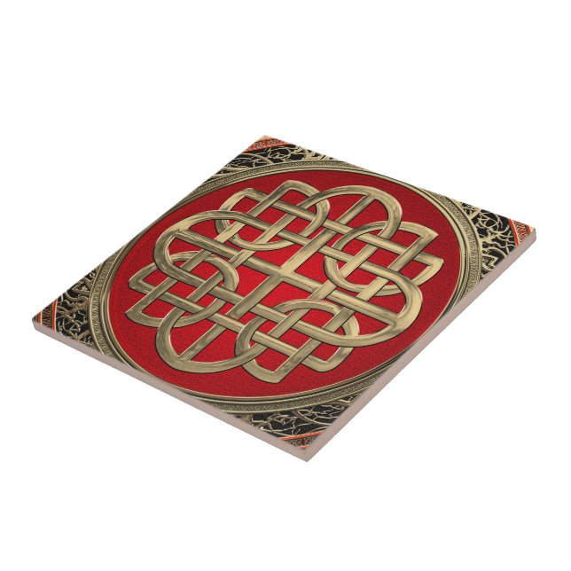 [100] Sacred Celtic Gold Knot Cross Ceramic Tile (Side)
