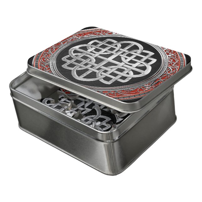 [100] Sacred Celtic Silver Knot Cross Jigsaw Puzzle (Lid Open)