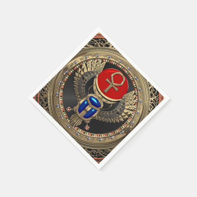 [100] Sacred Gold Egyptian Winged Scarab with Ankh Napkins (Corner)