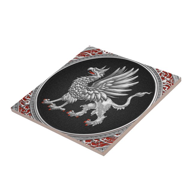 [100] Sacred Silver Griffin Ceramic Tile (Side)