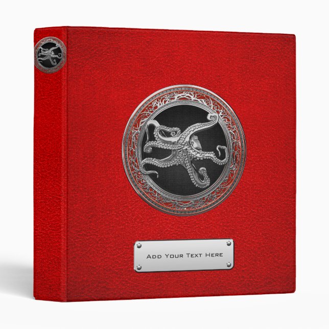 [100] Sacred Silver Octopus in Defensive Posture 3 Ring Binder (Front/Spine)