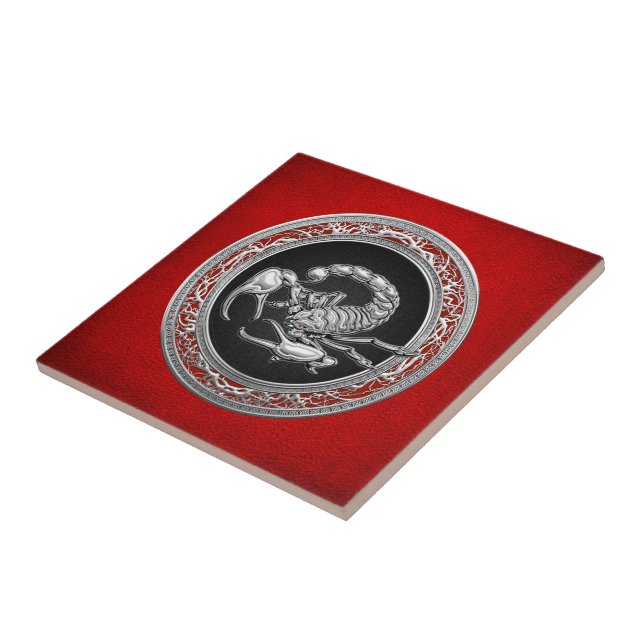 [100] Sacred Silver Scorpion on Black Ceramic Tile (Side)