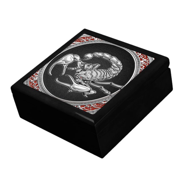 [100] Sacred Silver Scorpion on Black Keepsake Box (Side)