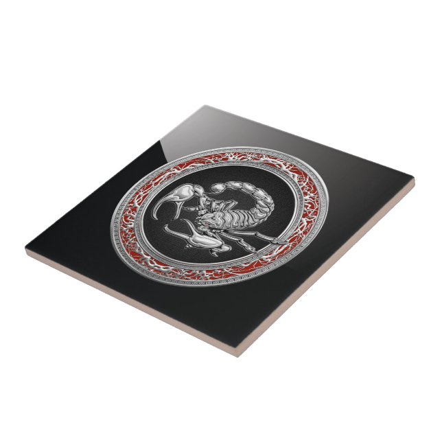 [100] Sacred Silver Scorpion on Black Tile (Side)