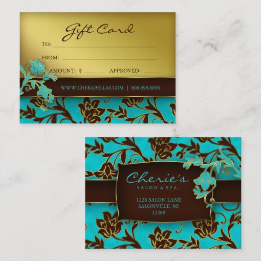 /100 Salon Gift Card Spa Gold Floral BB 232 Zazzle