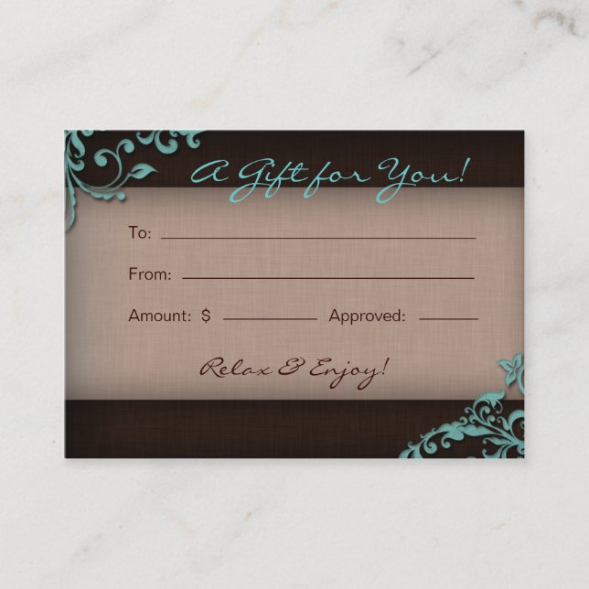 /100 Salon Gift Card Spa Linen Floral Brown Blue (Front)