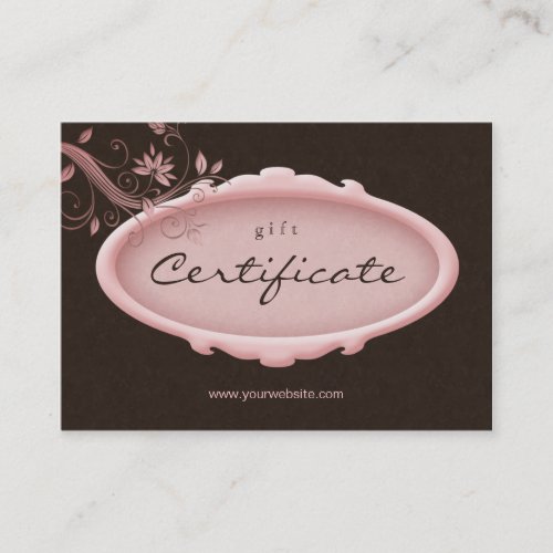 /100 Salon Gift Certificate Spa Floral Pink Brown Business Cards