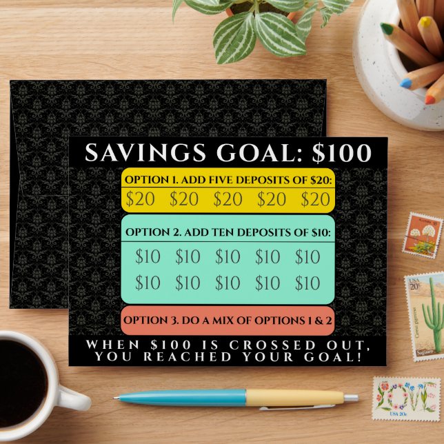 $100 Savings Goal Money Envelope (Desk)