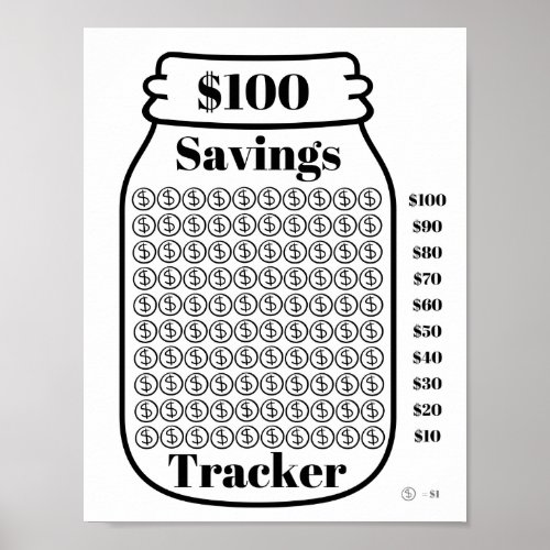 100 Savings Tracker Mason Jar Budget Goal Sheet Poster