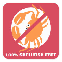 100% Shellfish Free Alert Personalized Red Crab Square Sticker
