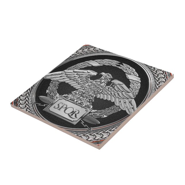 [100] Silver Roman Imperial Eagle over Medallion Ceramic Tile (Side)