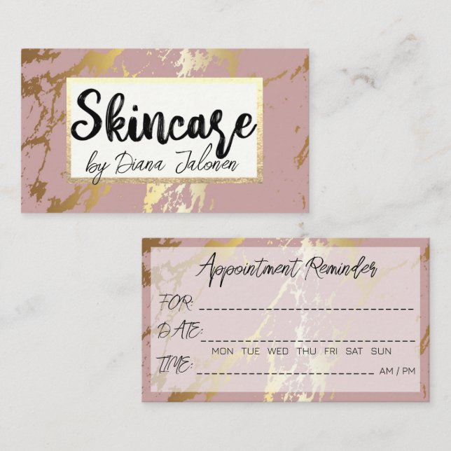 100 Skincare Appointment Reminder Rose Marble Business Card (Front/Back)