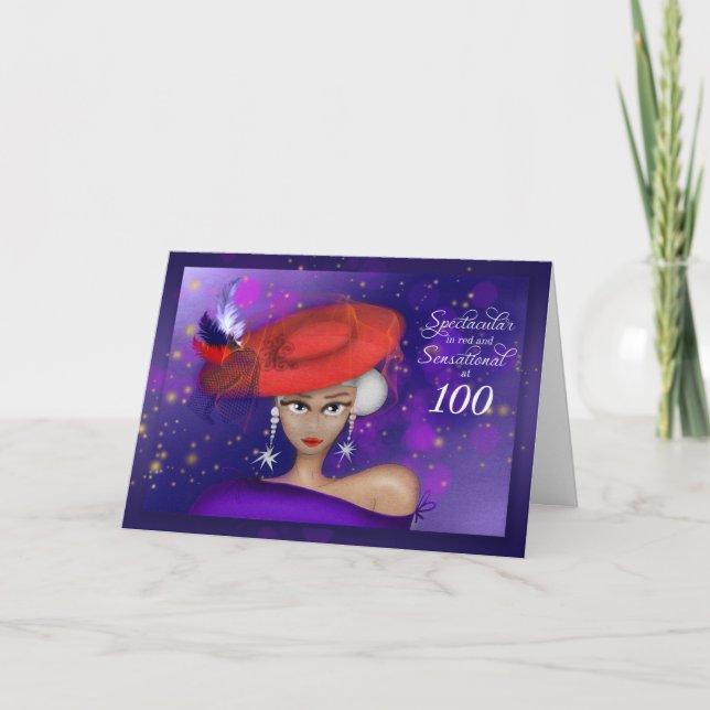 100 Spectacular Sensational Red Purple Birthday Card (Front)