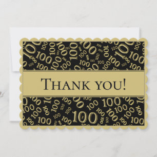 100 "Thank you!" Black/Gold Number Pattern Thank You Card
