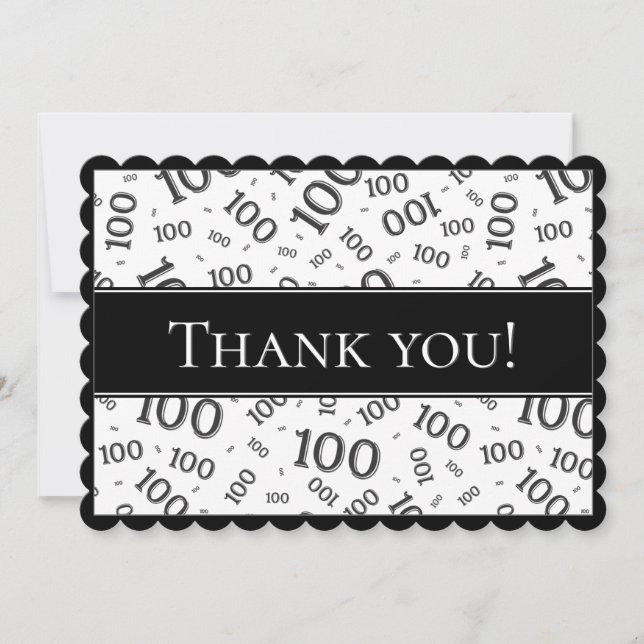 100 "Thank you!" Black/White Number Pattern Thank You Card (Front)