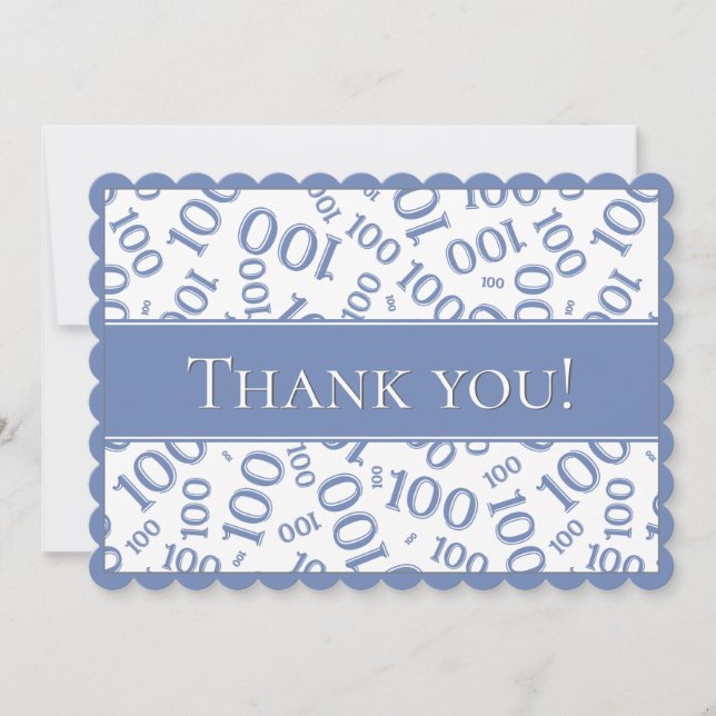 100 "Thank you!" Blue/White Number Pattern Thank You Card (Front)