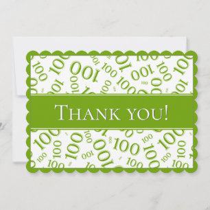 100 "Thank you!" Green/White Number Pattern Thank You Card