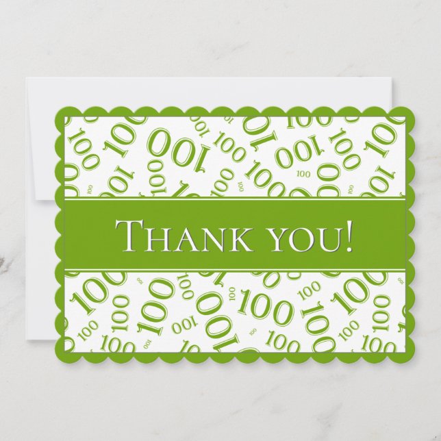 100 "Thank you!" Green/White Number Pattern Thank You Card (Front)