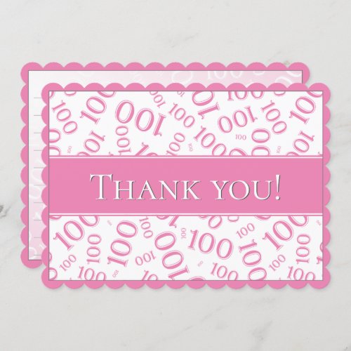 100 Thank you Pink and White Number Pattern Thank You Card