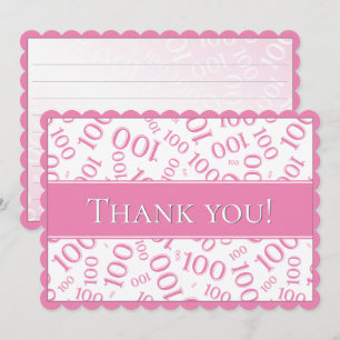100 "Thank you!" Pink/White Number Pattern Thank You Card