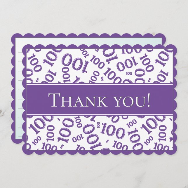 100 "Thank you!" Purple/White Number Pattern Thank You Card (Front/Back)