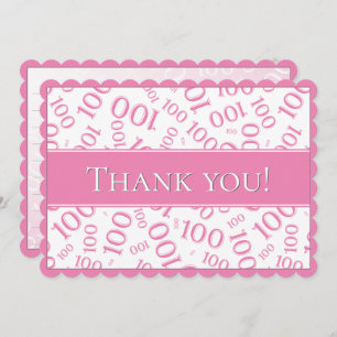 100 Thank you! Scalloped Pink/White Number Pattern Thank You Card