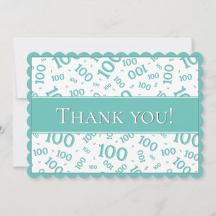 100 "Thank you!" Teal/White Number Pattern Thank You Card