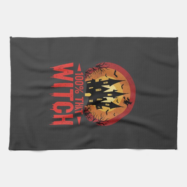 100% That Witch Halloween Castle Kitchen Towel (Horizontal)
