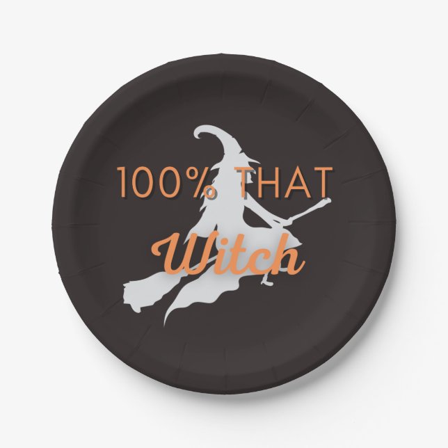 100% That Witch Orange Gray Black Halloween Party Paper Plates (Front)