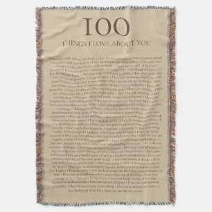 100 Things I Love About You Customizable Gift Throw Blanket