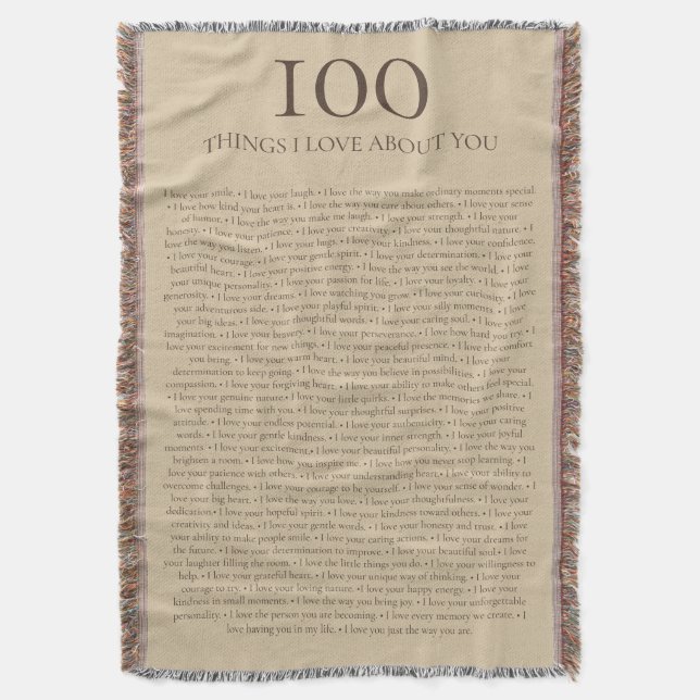 100 Things I Love About You Customizable Gift  Throw Blanket (Front Vertical)