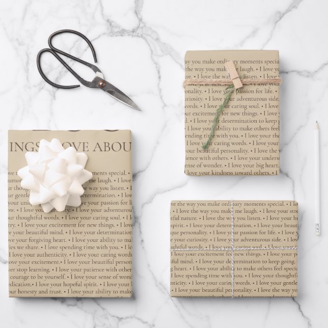 100 Things I Love About You Customizable Gift  Wrapping Paper Sheets (Front)