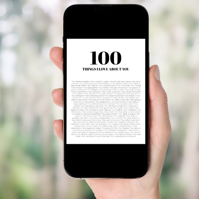 100 Things I Love About You Modern Minimalist Poster (Front Digital)