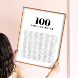 100 Things I Love About You Modern Minimalist Poster