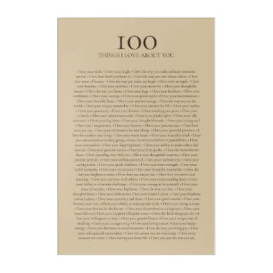 100 Things I Love About You Nursery Tan Coffee Acrylic Print