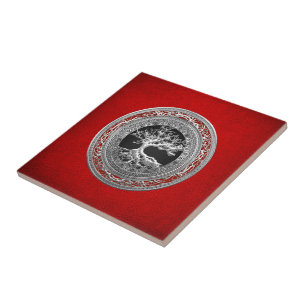[100] Treasure Trove: Celtic Tree of Life [Silver] Ceramic Tile