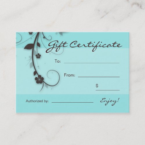 100 Turquoise blue brown Floral Swirls Gift Card
