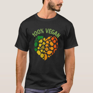 100 Vegan Colorful heart cool Vegan fruits veggies T-Shirt