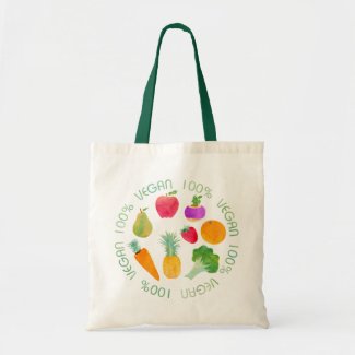 100% Vegan Fruit and Vegetable Watercolor Veggie Tote Bag