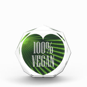 100% Vegan - Motivating Slogan Green Heart Acrylic Award